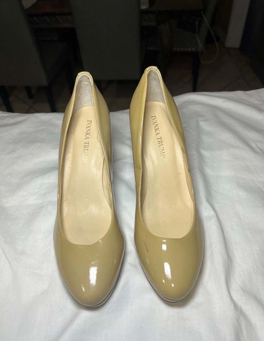 Ivanka Trump Nude Patent Leather Round Toe Stiletto Pumps